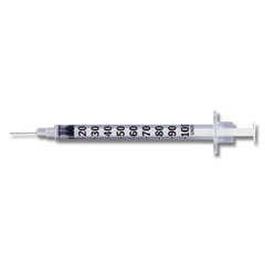 MON1423CS - BD - Insulin Syringe with Needle Micro-Fine 1 mL 28 Gauge 1/2 Inch Attached Needle Without Safety, 100EA/BX, 5BX/CS