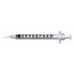 MON149258EA - BD - Insulin Syringe with Needle Micro-Fine 1 mL 28 Gauge 1/2 Inch Attached Needle Without Safety