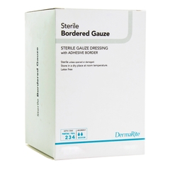 MON946445EA - Dermarite - Adhesive Dressing DermaRite Bordered Gauze 4 x 8" Gauze Rectangle White Sterile, 1/EA