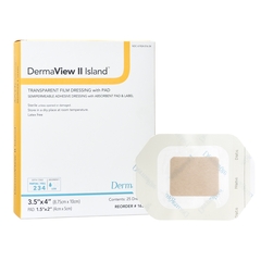 Dermarite Transparent Film Dressing with Pad DermaView II™ Island Rectangle 3-1/2 x 4