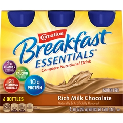 Nestle Healthcare Nutrition Oral Supplement Carnation Breakfast Essentials Rich Milk Chocolate Flavor Ready to Use 8 oz. Bottle, 6 EA/PK