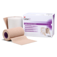 MON993482BX - 3M - 2 Layer Compression Bandage System Coban 2 4 x 3-4/5 Yard / 4 x 6-3/10 Yard 35 to 40 mmHg Self-adherent / Pull On Closure Tan / White NonSterile, 1/BX