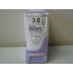 J & J Healthcare Systems Absorbable Suture with Needle Coated Vicryl™ Polyglactin 910 CT-1 1/2 Circle Taper Point Needle Size 3 - 0 Braided