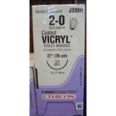 J & J Healthcare Systems Absorbable Suture with Needle Coated Vicryl™ Polyglactin 910 CT-1 1/2 Circle Taper Point Needle Size 2-0 Braided, 36/BX
