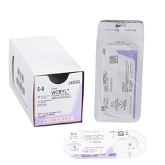 J & J Healthcare Systems suture with needle Coated Vicryl Absorbable Coated Undyed Suture Braided Polyglactin 910 Size 5-0 18 Inch Suture 1-Needle Size 5 - 0 3/8 Circle Reverse Cutting Needle, 12/DZ, 1DZ/BX