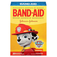Johnson & Johnson Band-Aid&reg; Plastic Adhesive Strips, Assorted Sizes, Paw Patrol, 20 EA/BX