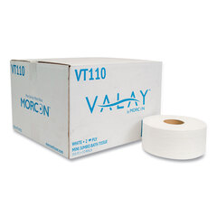 Morcon Valay Mini Jumbo Bath Tissue, Septic Safe, 2-Ply, White, 750 ft, 12 Rolls/Carton