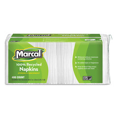Marcal 100% Recycled Lunch Napkins, 1-Ply, 11.4 x 12.5, White, 400/Pack