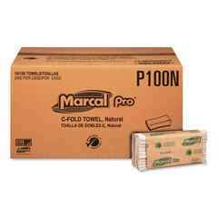Marcal Folded Paper Towels, 1-Ply, 12.88  x 10.13, Natural, 150/Pack, 16 Packs/Carton