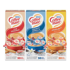 Nestle Liquid Coffee Creamer, French Vanilla/Hazelnut/Original, 0.38 oz Mini Cups, 150 Cups/Carton