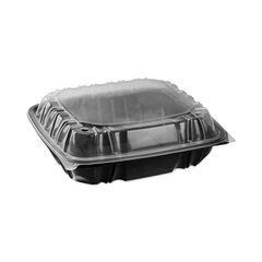 Pactiv EarthChoice Vented Dual Color Microwavable Hinged Lid Container, 1-Compartment 66oz, 10.5x9.5x3, Black/Clear, Plastic, 132/CT