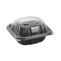 Pactiv EarthChoice Vented Dual Color Microwavable Hinged Lid Container, 1-Compartment, 16oz, 6 x 6 x 3, Black/Clear, Plastic, 321/CT