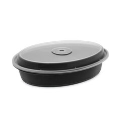 Pactiv Newspring VERSAtainer Microwavable Containers, Oval, 32 oz, 9.1 x 6.7 x 1.9, Black/Clear, Plastic, 150/Carton