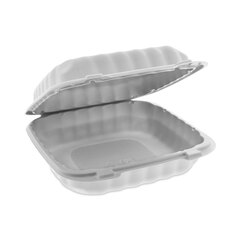 Pactiv EarthChoice SmartLock Microwavable MFPP Hinged Lid Container, 8.31 x 8.35 x 3.1, White, Plastic, 200/Carton