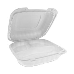 Pactiv EarthChoice SmartLock Microwavable MFPP Hinged Lid Container, 3-Compartment, 8.31 x 8.35 x 3.1, White, Plastic, 200/Carton