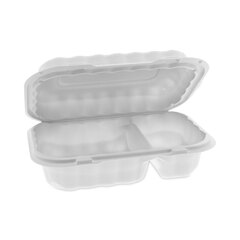 Pactiv EarthChoice SmartLock Microwavable MFPP Hinged Lid Container, 2-Compartment, 9 x 6 x 3, White, Plastic, 270/Carton