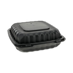Pactiv EarthChoice SmartLock Microwavable MFPP Hinged Lid Container, 3-Compartment, 9.33 x 8.88 x 3.1, Black, Plastic, 120/Carton