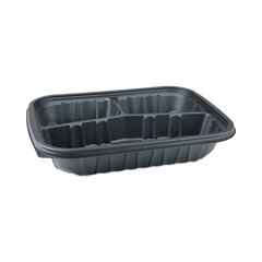 Pactiv EarthChoice Entree2Go Takeout Container, 3-Compartment, 48 oz, 11.75 x 8.75 x 2.13, Black, Plastic, 200/Carton