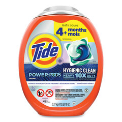 Procter & Gamble Hygienic Clean Heavy 10x Duty Power Pods, Original Scent, 76 oz Tub, 45 Pods, 4/Carton