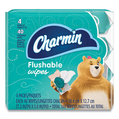 Procter & Gamble Flushable Wipes, 1-Ply, 5 x 7.2, Unscented, White, 40 Wipes/Tub, 4 Tubs/Pack