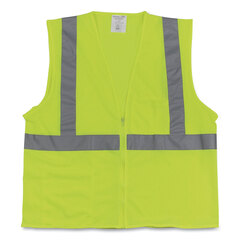 Protective Industrial Products Inc ANSI Class 2 Two-Pocket Zipper Mesh Safety Vest, Large, Hi-Viz Lime Yellow