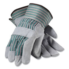 Protective Industrial Products Inc Bronze Series Leather/Fabric Work Gloves, Large (Size 9), Gray/Green, 12 Pairs