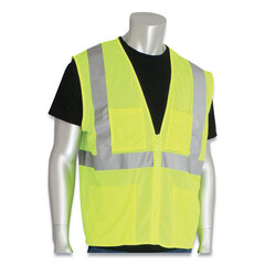 Protective Industrial Products Inc ANSI Class 2 Four Pocket Zipper Safety Vest, Polyester Mesh, 4X-Large, Hi-Viz Lime Yellow