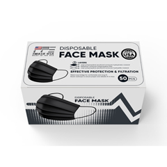 JEGSMN200057 - PPE Mask USA - 3-Ply Face Masks 50-Pack (Made in the USA) - Black