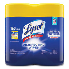Reckitt Benckiser Disinfecting Wipes, 7 x 7.25, Lemon and Lime Blossom, 80 Wipes/Canister, 2 Canisters/Pack, 3 Packs/Carton