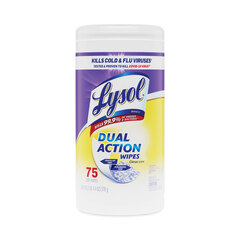 Reckitt Benckiser Dual Action Disinfecting Wipes, 1-Ply, 7 x 7.5, Citrus, White/Purple, 75/Canister, 6 Canisters/Carton