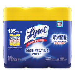 Reckitt Benckiser Disinfecting Wipes, 7 x 7.25, Lemon and Lime Blossom, 35 Wipes/Canister, 3 Canisters/Pack, 4 Packs/Carton