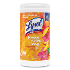 Reckitt Benckiser Disinfecting Wipes, 7 x 7.25, Mango and Hibiscus, 80 Wipes/Canister