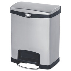 Rubbermaid Commercial Slim Jim Stainless Steel Step-On Container, Front Step Style, 8 gal, Stainless Steel, Black