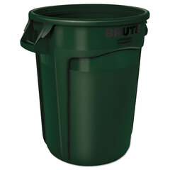 Rubbermaid Commercial Vented Round Brute Container, 32 gal, Plastic, Dark Green