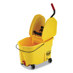 Rubbermaid Commercial WaveBrake 2.0 Bucket/Wringer Combos, Down-Press, 44 qt, Plastic, Yellow