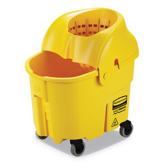 Rubbermaid Commercial WaveBrake 2.0 Bucket/Wringer Combos, Down-Press, 35 qt, Plastic, Yellow