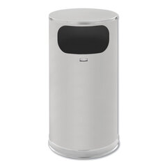 Rubbermaid Commercial European and Metallic Series Waste Receptacle with Large Side Opening, 12 gal, Steel, Satin Stainless