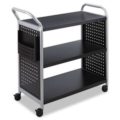Safco Scoot Three Shelf Utility Cart, Metal, 3 Shelves, 1 Bin, 300 lb Capacity, 31