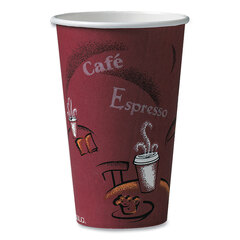 Solo Bistro™ Design Hot Drink Cups, Paper, 16 oz., Maroon, 50/Pack