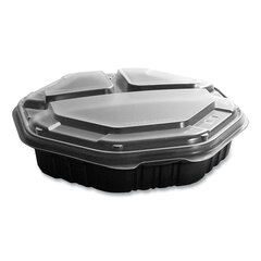 Dart OctaView Hinged-Lid Hot Food Containers, 3-Compartment, 38 oz, 9.55 x 9.1 x 2.4, Black/Clear, Plastic, 100/Carton