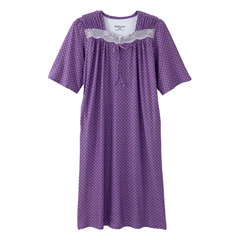 SLVSV318-SV2054-S - Silverts - Senior Womens Adaptive Open Back Lace Trim Nightgown Purple Bloom