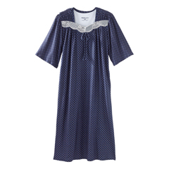 SLVSV318-SV2055-S - Silverts - Senior Womens Adaptive Open Back Lace Trim Nightgown Navy Bloom