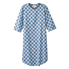 SLVSV50120-DIOP-L - Silverts - Senior Mens Adaptive Open Back Flannel Nightgown Diagonal Plaid