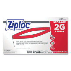 SC Johnson Professional Ziploc&reg; Double Zipper Bags, Plastic, 1.75 mil, 2gal, Clear w/Write-On Panel, 100/Carton