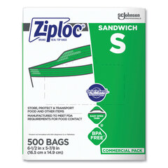 SC Johnson Professional Ziploc&reg; Resealable Sandwich Bags, 1.2 mil, 6.5