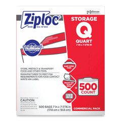 SC Johnson Professional Ziploc&reg; Double Zipper Storage Bags, 1 qt, 1.75 mil, 7