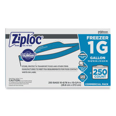 SC Johnson Professional Ziploc&reg; Double-Zipper Freezer Bags, 1gal, 2.7mil, Clear w/Label Panel, 250/Carton