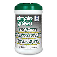 Simple Green Safety Towels, 1-Ply, 10 x 11.75, White, Unscented, 75/Canister, 6 Canisters/Carton