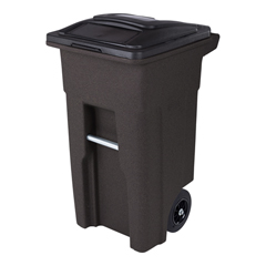 TOTANA32-00BST - Toter - 32 Gal. Brownstone Trash Can with Quiet Wheels and Attached Black Lid