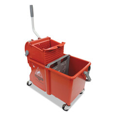 Unger Side-Press Restroom Mop Dual Bucket Combo, 4 gal, Plastic, Red